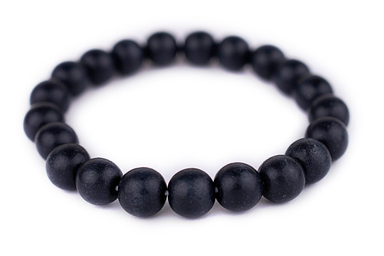 The Bead Chest Wood Stretch Bracelet, Charcoal Black - Stackable Beaded Jewelry, Unisex for Men & Women
